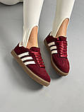 Кеди жіночі замшеві бордові з білими смужками, фото 2