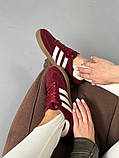 Кеди жіночі замшеві бордові з білими смужками, фото 4