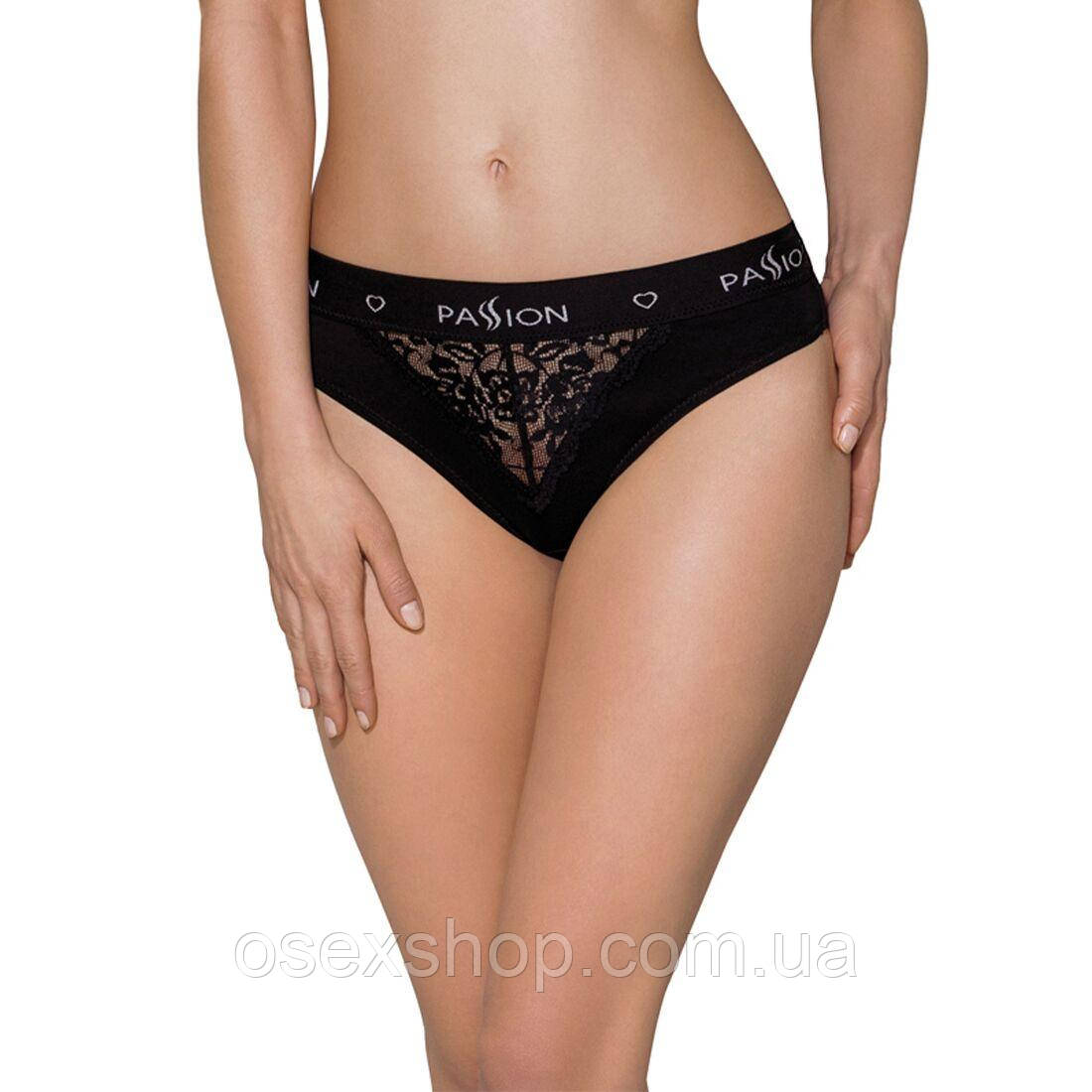 Трусики із широкою гумкою та мереживом Passion PS001 PANTIES S, black