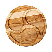 Менажниця дерев'яна 35 см кругла на 3 секції, ясен