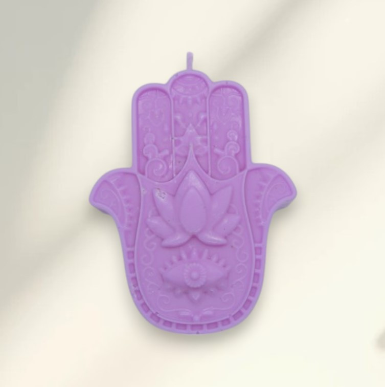 Свічка "Рука Фатіми" з соєвого воску, фіолетова — символ захисту та затишку, фото 1