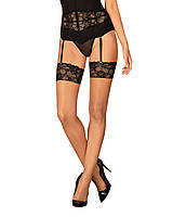 Чулки Obsessive Serafia с кружевом на силиконовой основе, черные, XS/S Амур