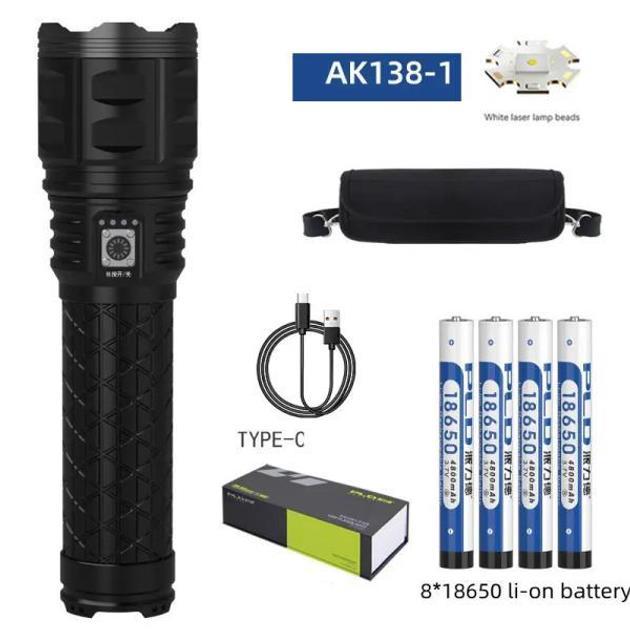 Ліхтар AK138-1 WHITE LASER LED PM60-TG+СУМКА, 8x18650 3.7V, power bank, індикація заряду, ЗП Type-C, zoom, Box