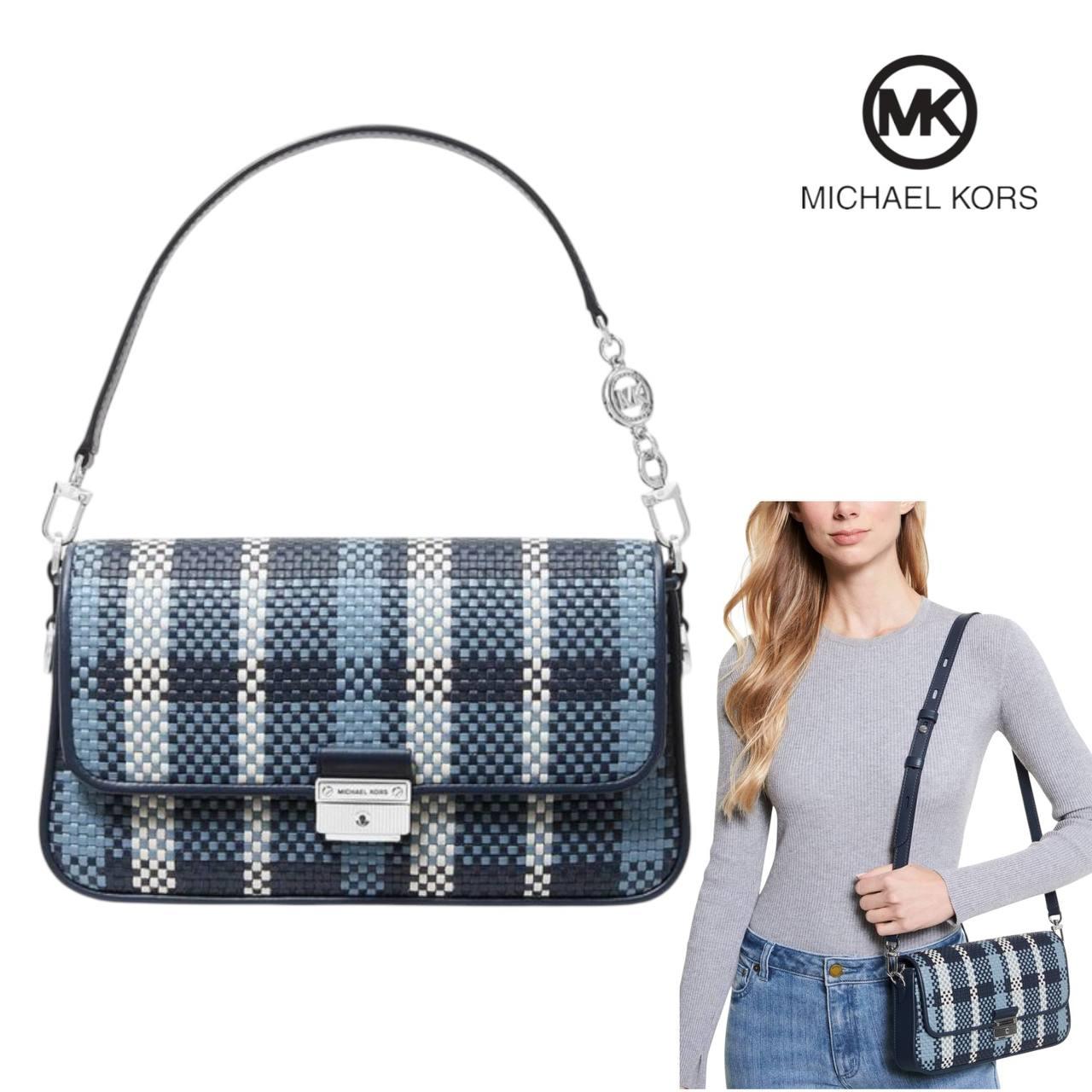Сумка жіноча Michael Kors Bradshaw Small Woven Leather Convertible Shoulder Bag синя ОРИГІНАЛ