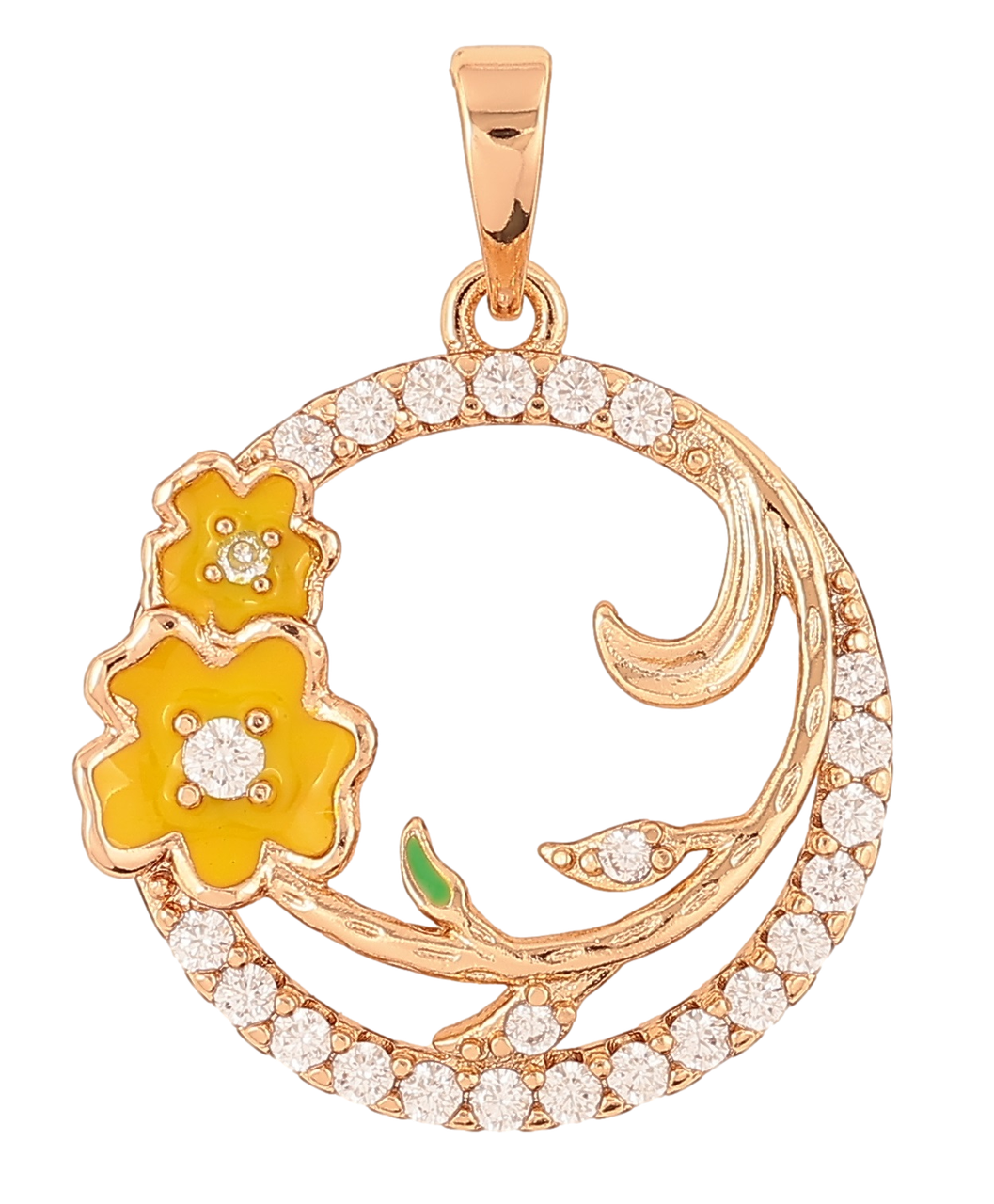 Кулон Xuping Позолота 18K «Колечко з квіточками, жовта емаль і цирконій» для ланцюжка до 6мм