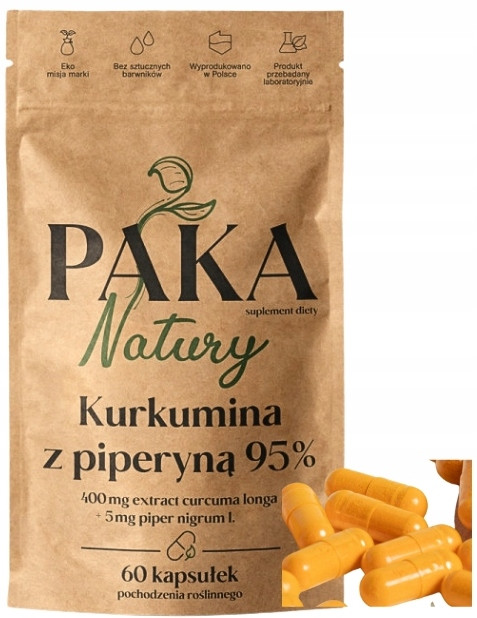 Paka Natury Curcumin Piperine 95% 60 капсул 400 мг для імунітету суглобів КУРКУМА, фото 1