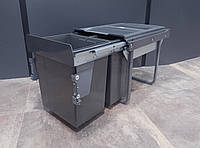 Відро для сміття висувне для кухні MOVIMENTO на 3 відра 2х10 л +20 л. графіт / Сегрегатор прихований для сортування сміття