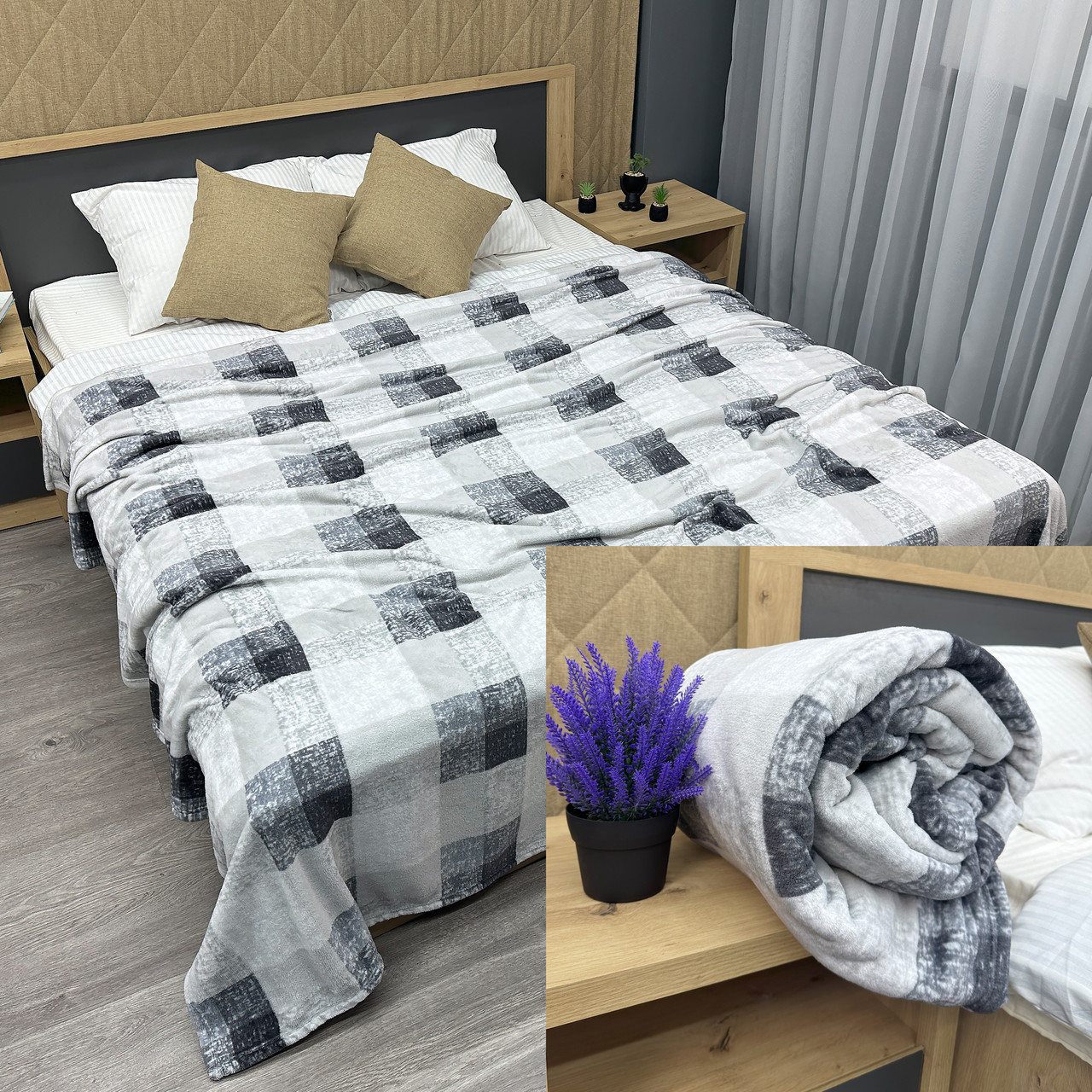 Плед-покривало Decorator WellSoft BLUERRED CELL Світло-сірий з сірим, фото 1