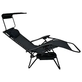 Розкладне крісло шезлонг Zero Gravity LEOBRO з козирком Чорне