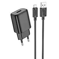 Мережевий зарядний пристрій для телефона Hoco C134A Solid Black 12W + MicroUSB