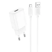 Мережевий зарядний пристрій для телефона Hoco C134A Solid White 12W + MicroUSB