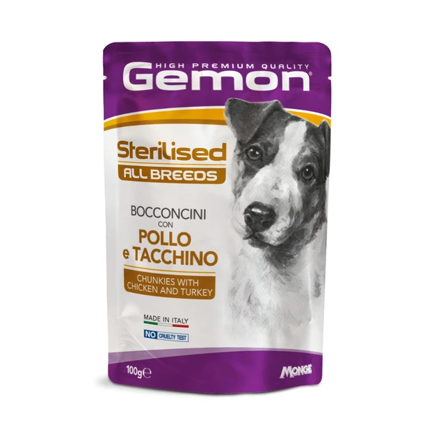 Вологий корм для стерилізованих собак Gemon Dog Adult з куркою та індичкою 100 гр*24 шт