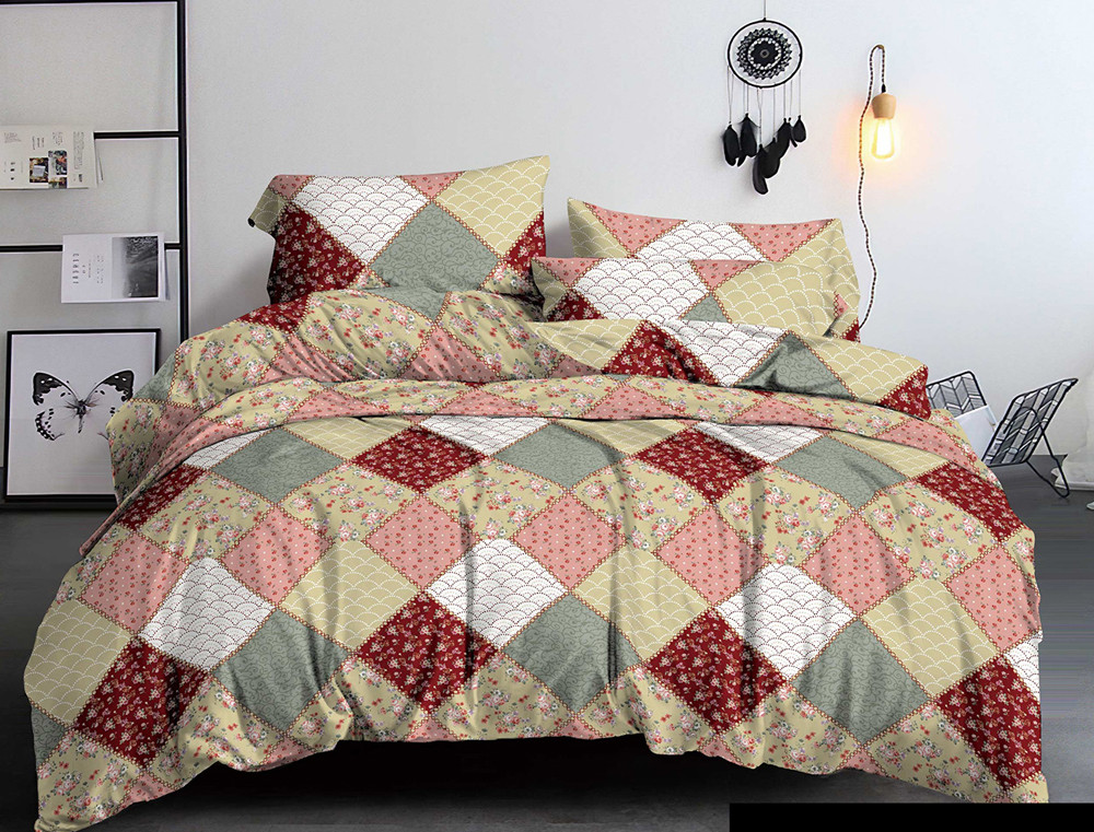 Бежева тканина 220 см для постільної білизни Полісатин 135 з принтом клітинка , у рулоні 60 м