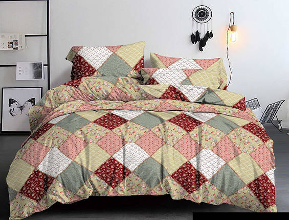 Бежева тканина 220 см для постільної білизни Полісатин 135 з принтом клітинка , у рулоні 60 м, фото 1