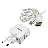 Мережевий зарядний пристрій для телефона MOXOM 2 в 1 microUSB 2 USB White 2.4A (MX-HC03)