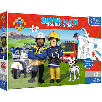 Пазли + розмальовка — (24 елм.SUPER МАХІ) — "Друзі", "Пожежний Сем"