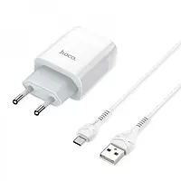 Мережевий зарядний пристрій для телефона Hoco C73A Glorious + Type-A to MicroUSB Cable White