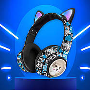 Безпровідні накладні навушники в стилі графіті з вушками AKZ-37 Bluetooth LED, фото 2