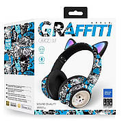 Безпровідні накладні навушники в стилі графіті з вушками AKZ-37 Bluetooth LED, фото 4