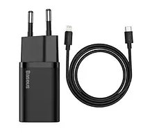 Мережевий зарядний пристрій для телефона Baseus TZCCSUP-B01 Black (Super Si Quick Charger 20W + Type-C to Lightning )