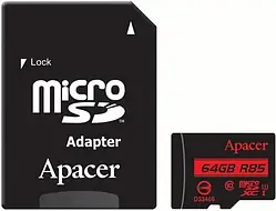 Карта памяті Apacer AP64GMCSX10U5-R Black 64GB microSDHC З адаптером Class 10 UHS-I