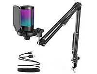 Мікрофон Fifine A6T Black конденсаторний з RGB підсвічуванням та стійкою пантограф