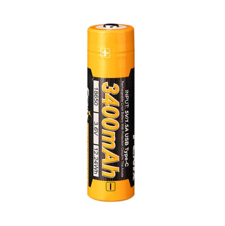 Акумулятор 18650 Fenix ​​3400mAh 3.6V Li-ion із Type-C зарядкою (Чорно-жовтий), фото 1