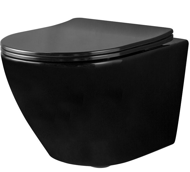 Чаша унітазу Rea Carlo Mini Flat black gloss без обідка, сидіння дюропласт повільно падаюче (REA-C8936)