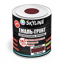 ЕМАЛЬ – ГРУНТ 3 в 1 акрил-поліуретанова шовковисто-матова Skyline RAL 3005 Вишнева 0,9 кг