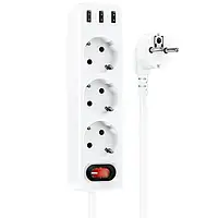 Мережевий фільтр Hoco NS2 White (3 розетки + 3 USB) 1.8m