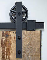 Система розсувних дверей зі спицями 200 см чорна повний комплект з колесами та напрямною