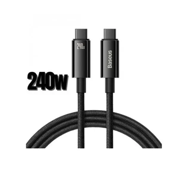 Дата-кабель Baseus Tungsten Gold Type-C (тато) - Type-C (тато) 1m Black 240W (CAWJ040001), фото 1