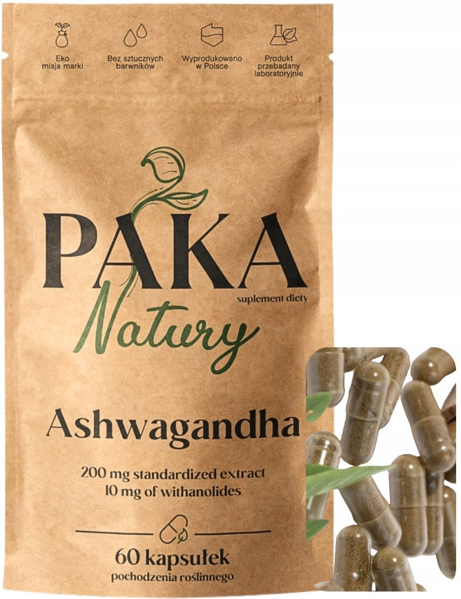 Paka Natury Ashwagandha стандартизована 60 капсул з анолідами 10 мг женьшеню, фото 1