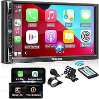 Автомобільна магнітола Zkjayoe 7 дюймів Bluetooth 5.0 Double DIN із HD екраном Apple CarPlay Android Auto чорна