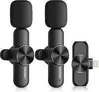 Подвійний бездротовий мікрофон для iPhone та iPad професійний лавальєр з шумопоглинанням 2 передавачі чорний