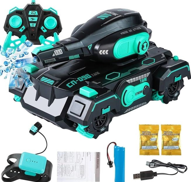 Танк всюдихід на радіокеруванні СП-098 стріляє орбізами пульт браслет Зелений, фото 1