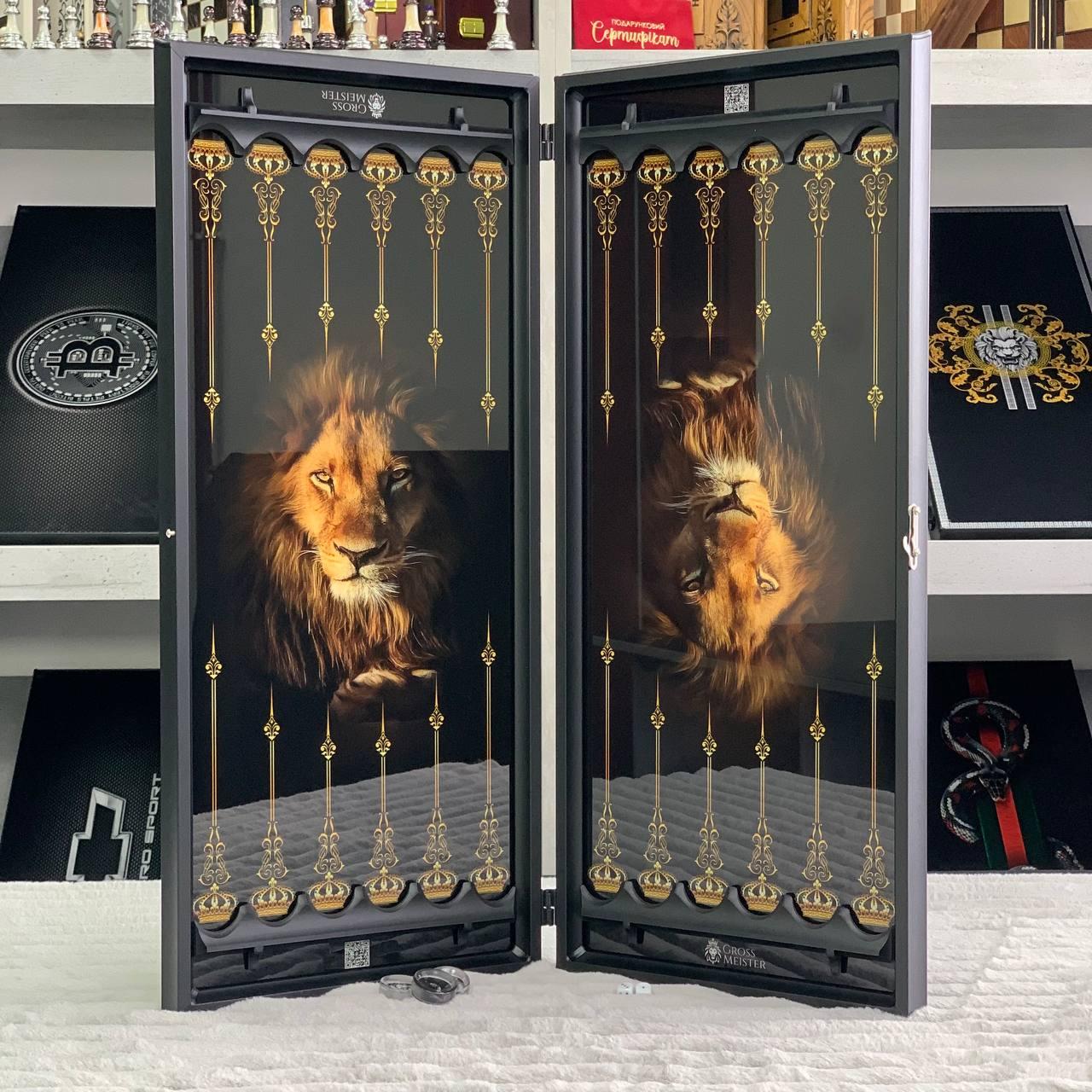 Нарди зі скла в металевому каркасі Лев 61×27×5см, фото 1