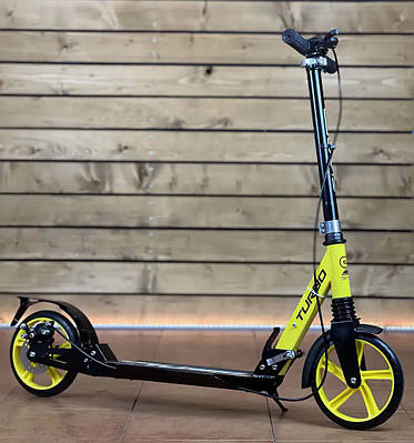 Великий жовтий самокат біцикл дитині Легкий надійний транспорт для активного відпочинку PU колеса Дискові гальма Дискові гальма