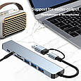 Універсальний розгалужувач Type-C/USB хаб 3.0 з 8 портами (USB, SD/TF, аудіо)  док-станція 5 Гбіт/с, фото 3