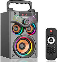 Bluetooth колонка H77 портативна бездротова з мікрофоном 2.1 стерео 15W світлодіодне підсвічування чорне