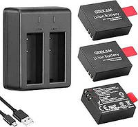 Акумулятор для екшн-камери Geekam 1350 мАг 3 шт з подвійним зарядним пристроєм USB чорний