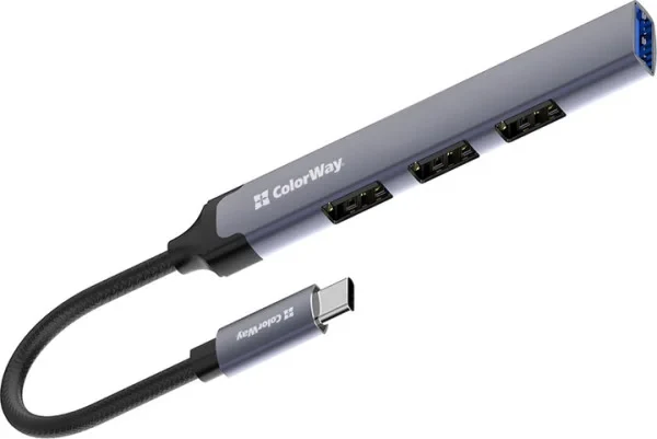 USB-хаб ColorWay USB-C 4-в-1 USB2.0х3/USB3.0 Dark Gray