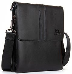 Сумка чоловіча через плече шкіряна чорна два відділи під однією блискавкою змійкою Bretton 5299-3 23х27x5 см