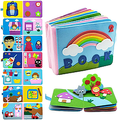 Книга на липучках 432-21 фетр, цифри та зображення на липучках, ремінці, віконця, прищіпки, люстерко