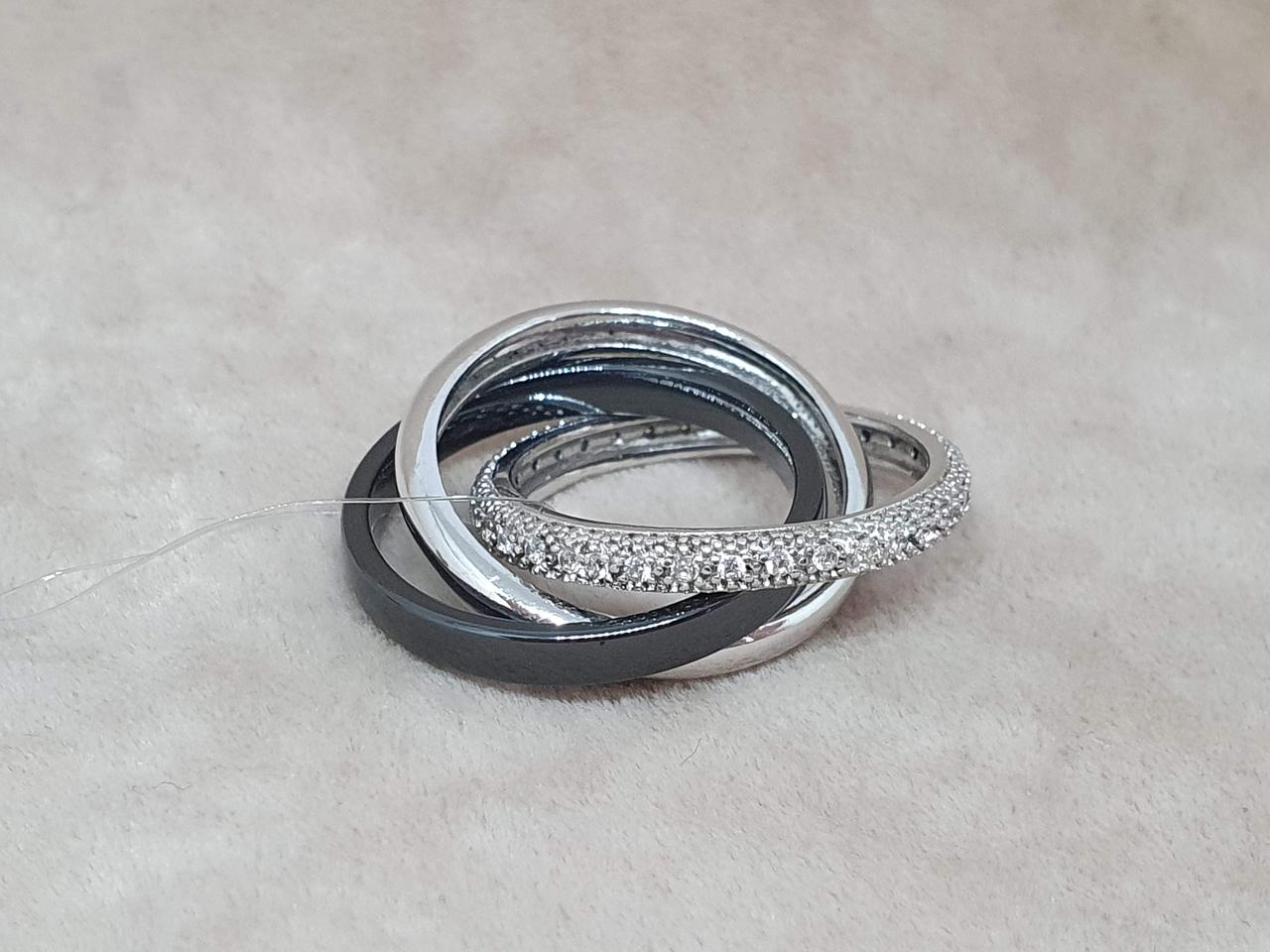 Срібне кільце з керамікою і фіанітами. С1110Ч