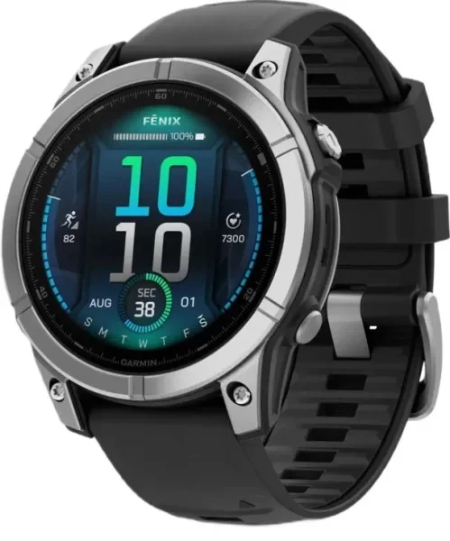 Смарт-годинник Garmin Fenix E 47mm AMOLED Stainless Steel with Black Silicone Band (010-03025-02/00)