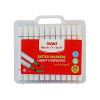 Популярний! Художній маркер Maxi набір скетч-маркерів двосторонніх, 24 кольори на водній основі (MX15254) - Краща якість тільки на