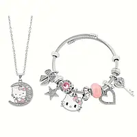 2 шт./набір Sanrio Модний мультяшний набір ювелірних виробів з Hello Kitty зі стразами