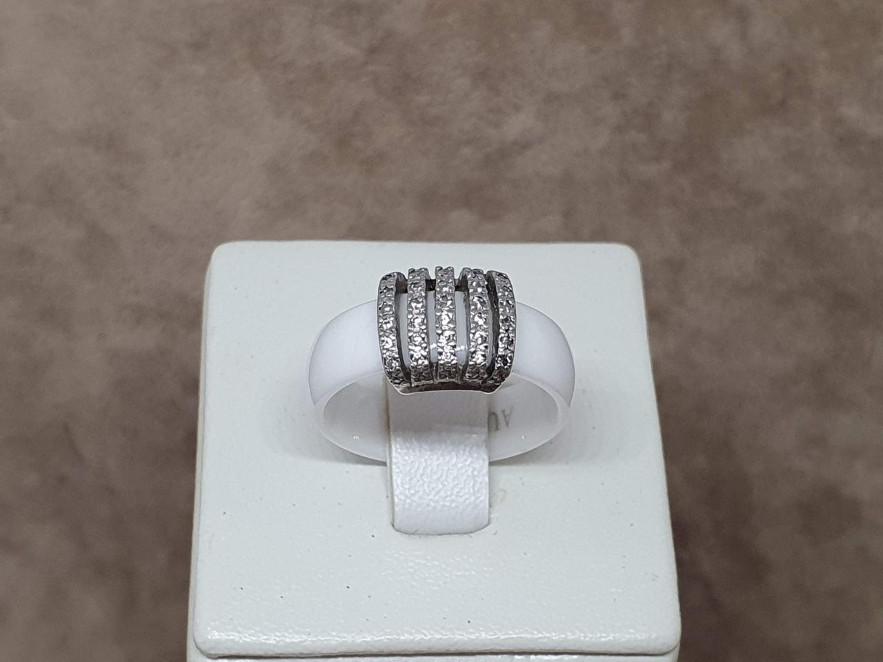 Срібне кільце з керамікою і фіанітами. С1120Б