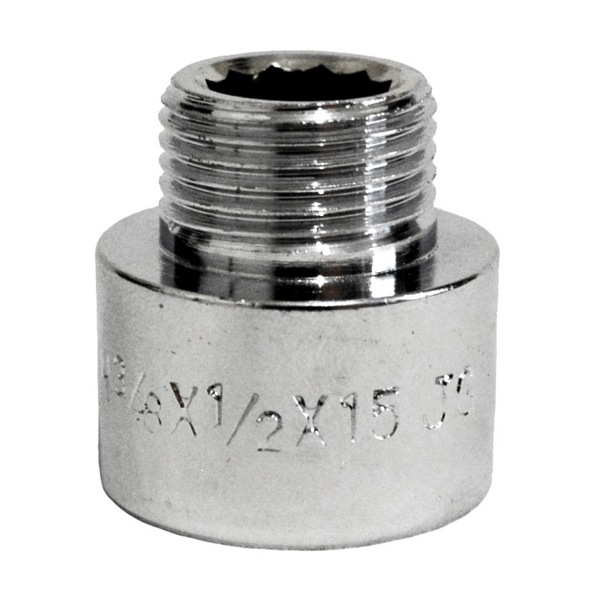 Перехідник для труб Valve J.G. 3/8 х 1/2 внутрішнє зовнішнє різьблення латунь хромований